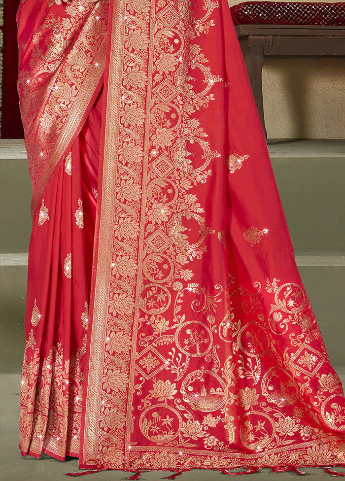 Red Spun Silk Saree With Blouse Piece