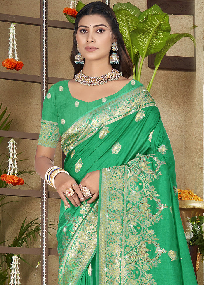 Green Spun Silk Saree With Blouse Piece