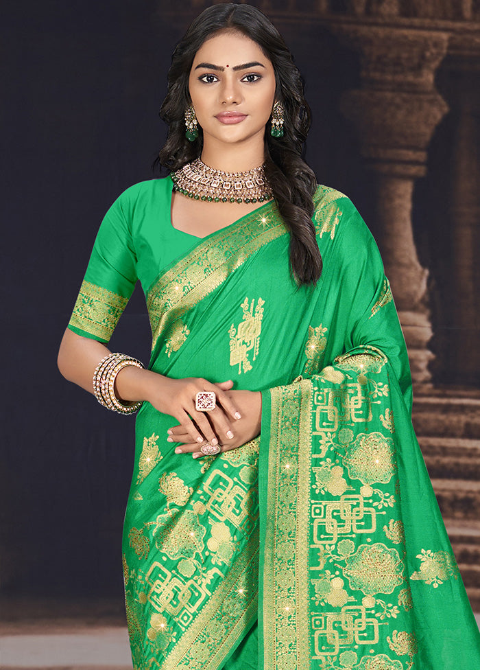 Light Green Spun Silk Saree With Blouse Piece