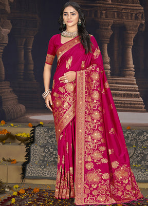 Magenta Spun Silk Saree With Blouse Piece