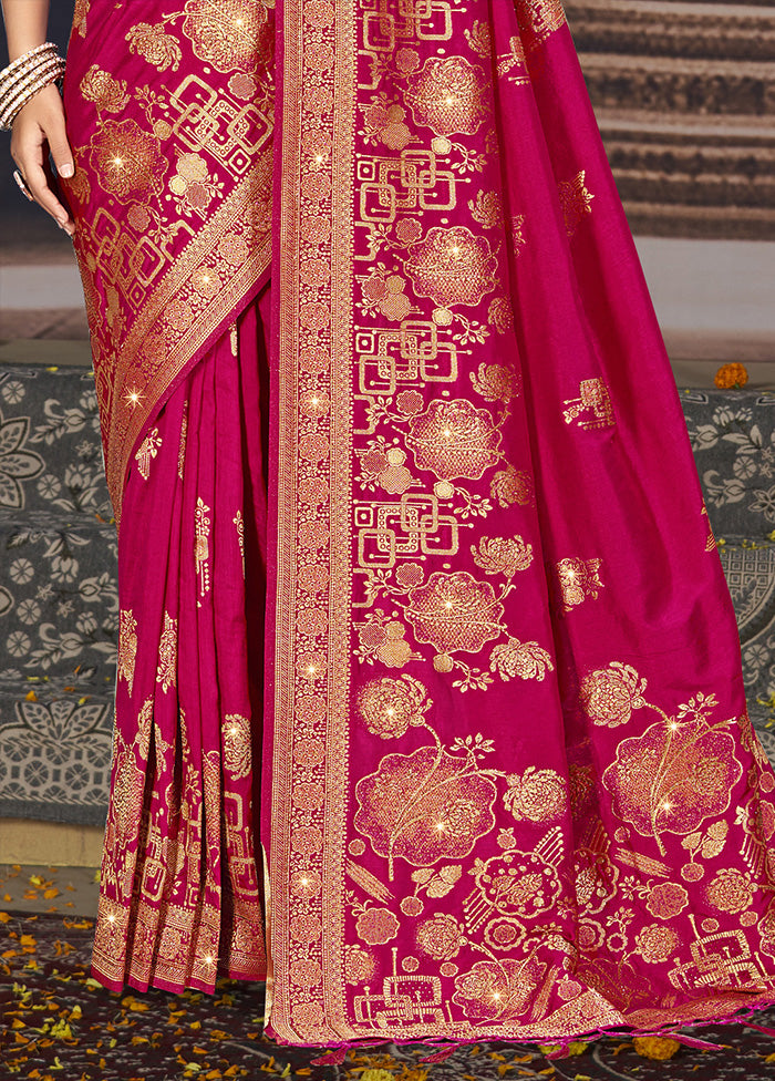 Magenta Spun Silk Saree With Blouse Piece