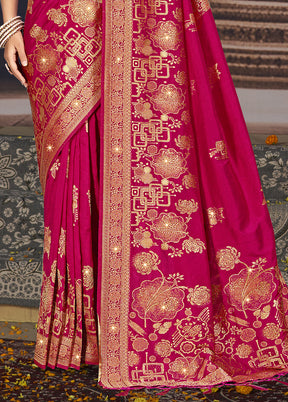 Magenta Spun Silk Saree With Blouse Piece