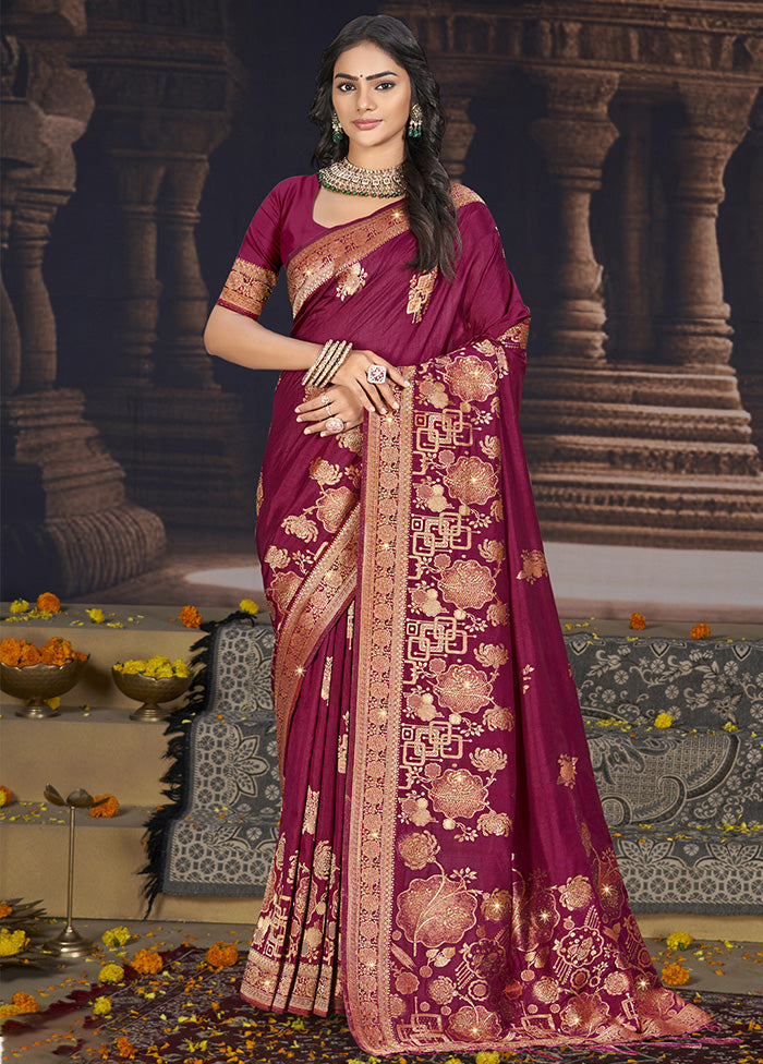 Purple Spun Silk Saree With Blouse Piece