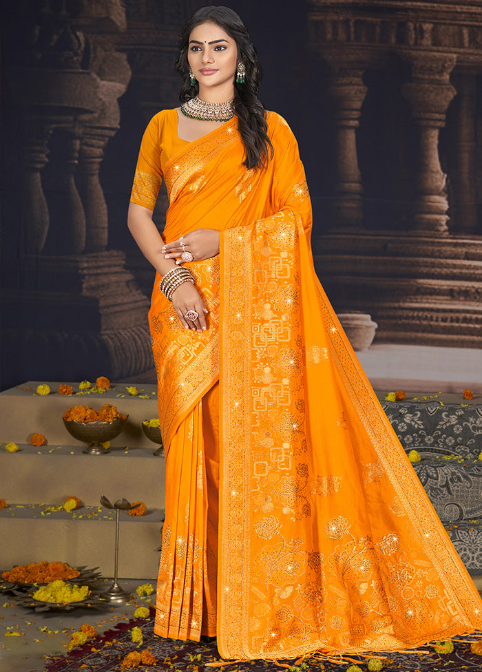 Mustard Spun Silk Saree With Blouse Piece