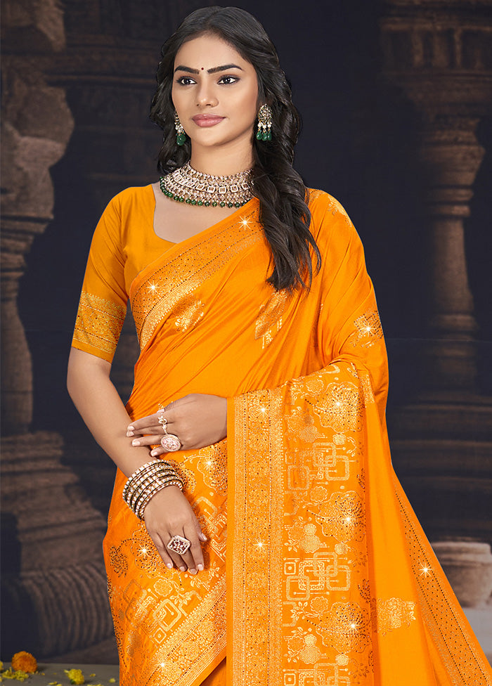 Mustard Spun Silk Saree With Blouse Piece