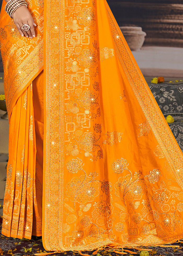 Mustard Spun Silk Saree With Blouse Piece