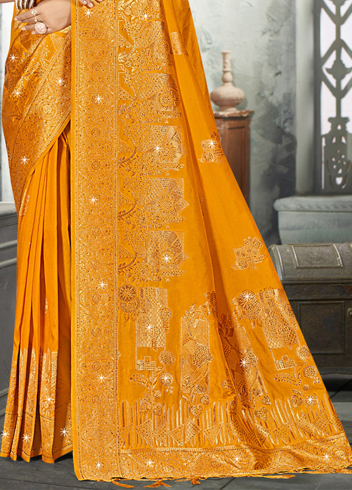 Yellow Spun Silk Saree With Blouse Piece