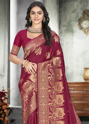 Maroon Spun Silk Saree With Blouse Piece