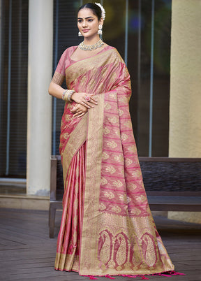 Pink Satin Silk Saree With Blouse Piece