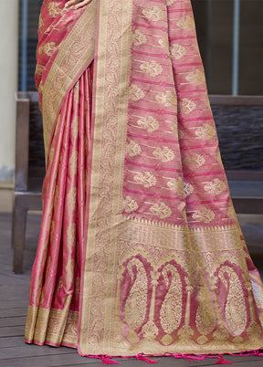 Pink Satin Silk Saree With Blouse Piece