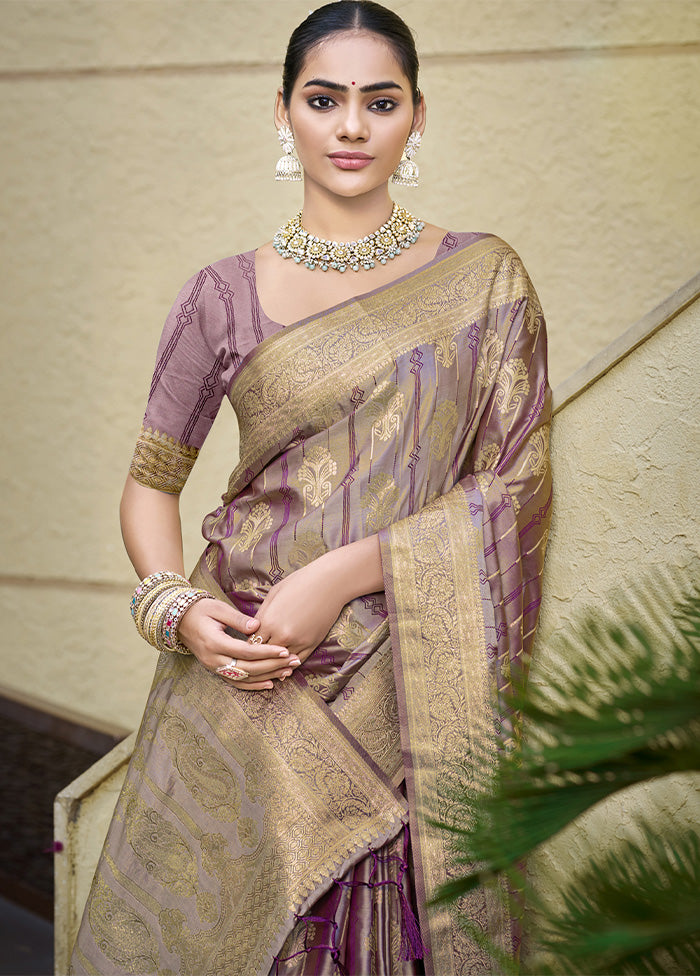 Purple Satin Silk Saree With Blouse Piece