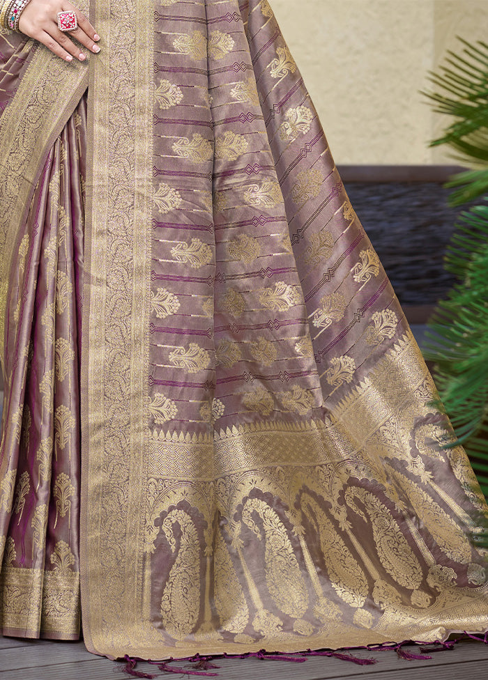 Purple Satin Silk Saree With Blouse Piece