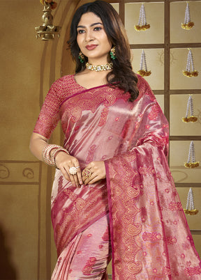 Pink Spun Silk Saree With Blouse Piece