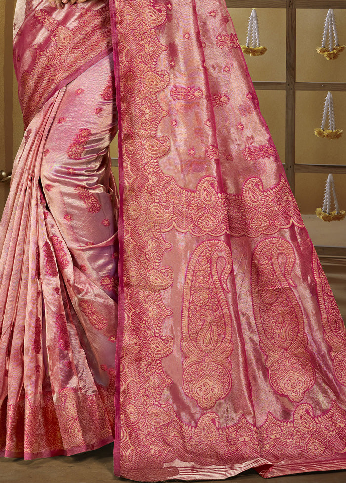 Pink Spun Silk Saree With Blouse Piece