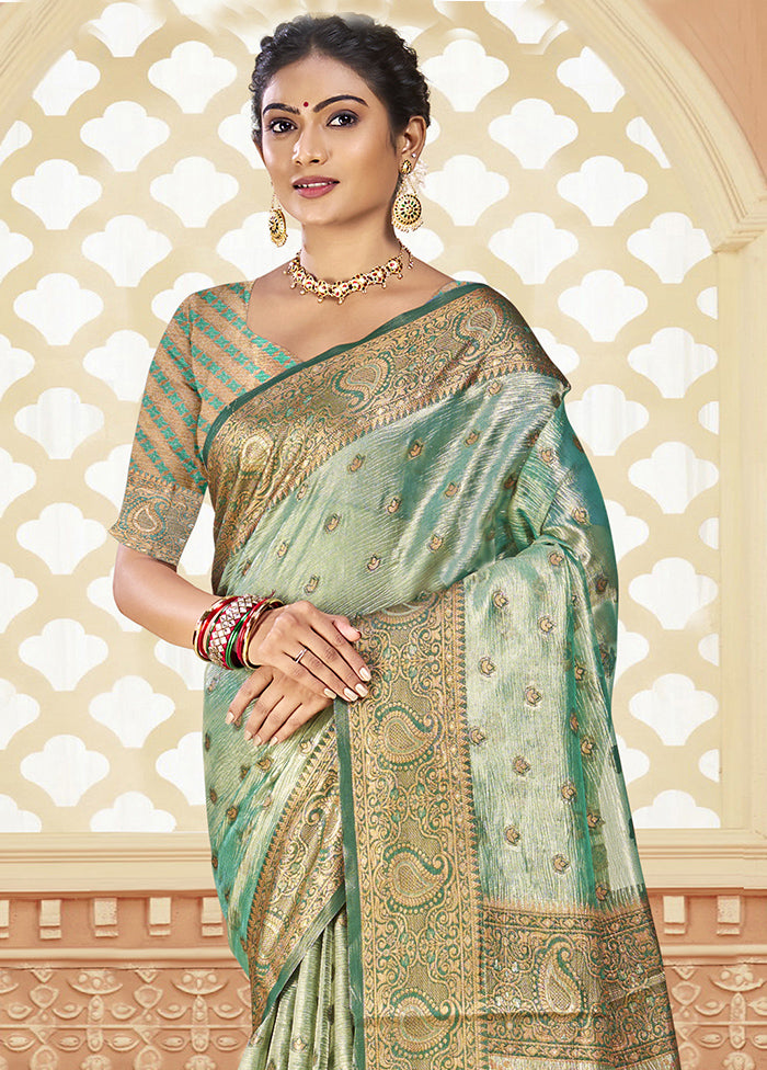 Pista Green Dupion Silk Saree With Blouse Piece