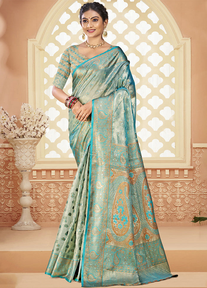 Sky Blue Dupion Silk Saree With Blouse Piece