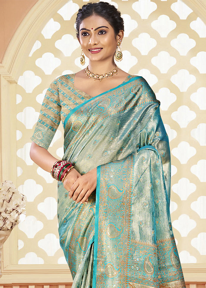 Sky Blue Dupion Silk Saree With Blouse Piece