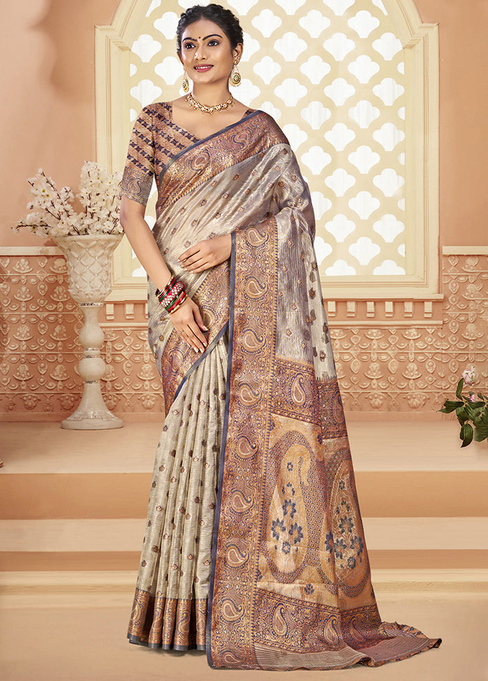 Grey Dupion Silk Saree With Blouse Piece