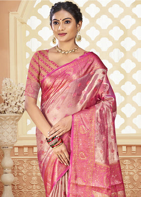 Pink Dupion Silk Saree With Blouse Piece