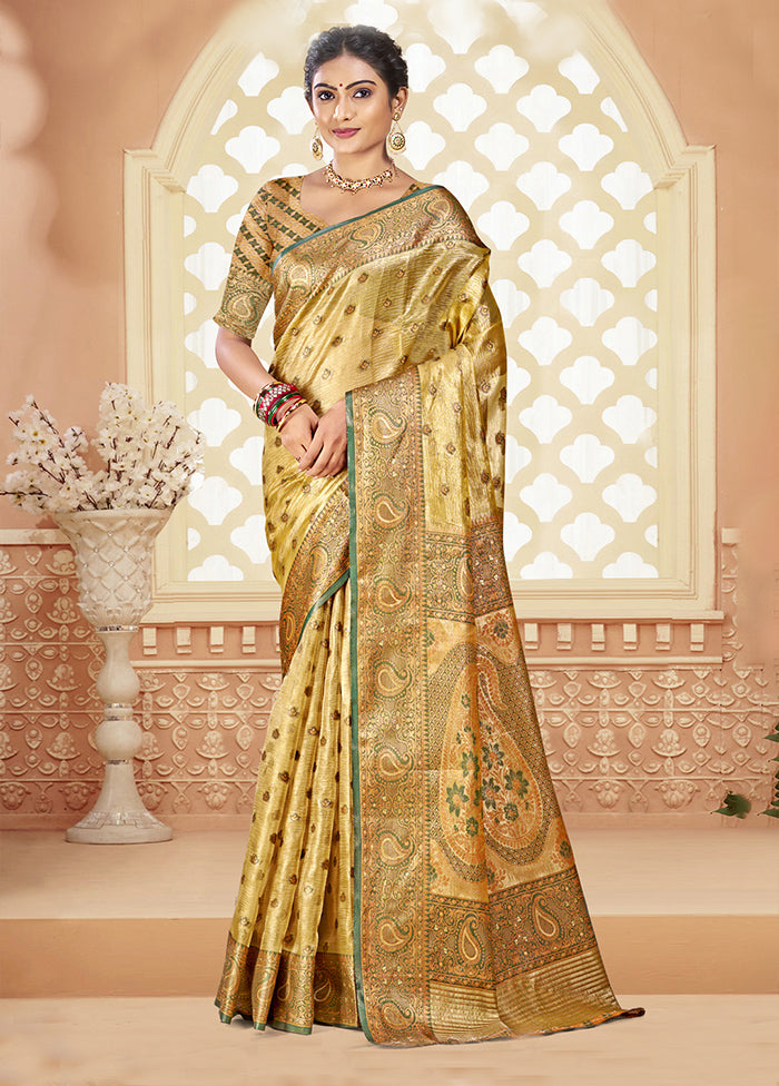 Beige Dupion Silk Saree With Blouse Piece