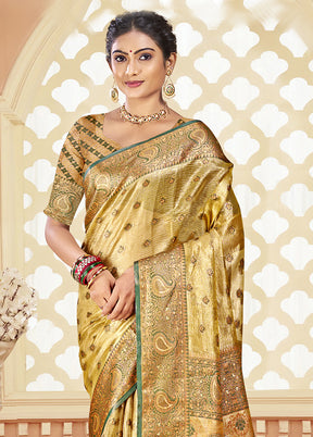 Beige Dupion Silk Saree With Blouse Piece