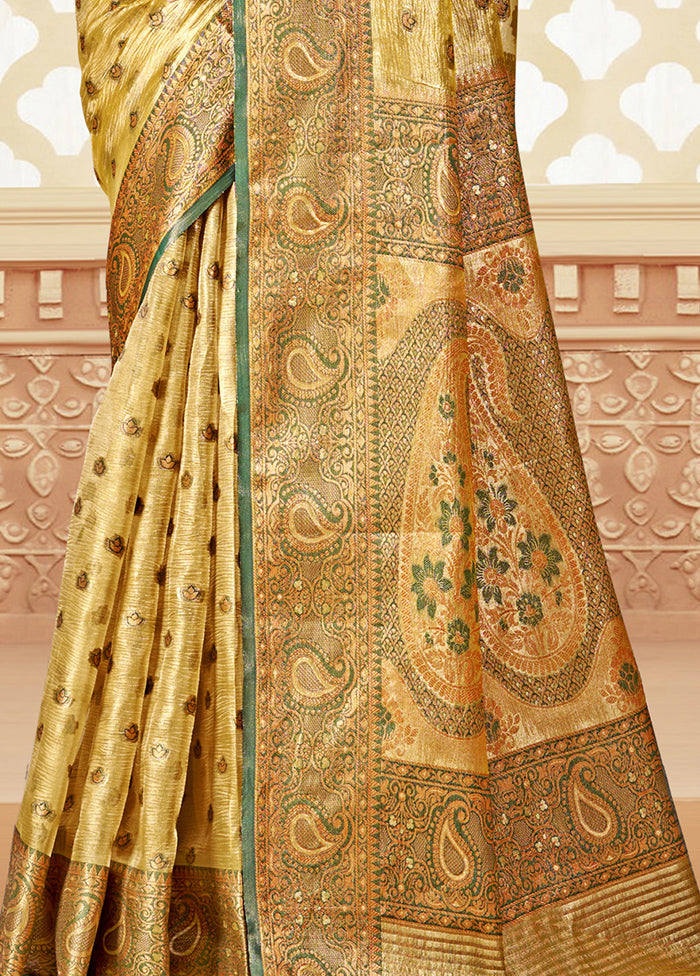 Beige Dupion Silk Saree With Blouse Piece