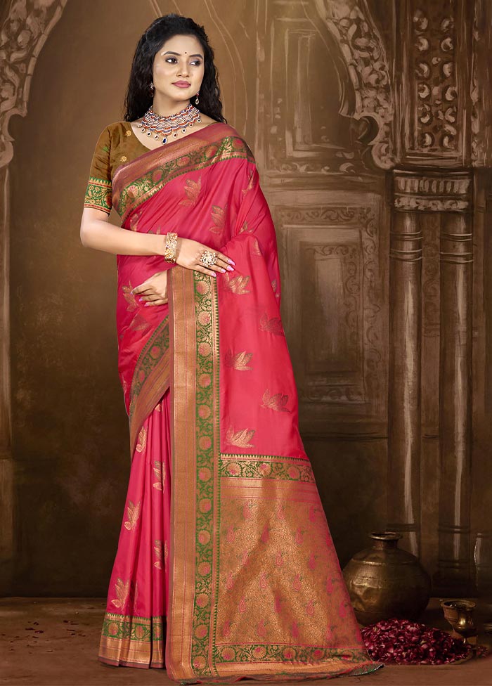 Dark Pink Dupion Silk Saree With Blouse Piece