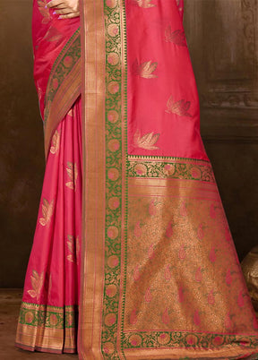 Dark Pink Dupion Silk Saree With Blouse Piece