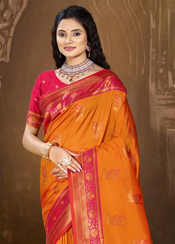 Orange Dupion Silk Saree With Blouse Piece