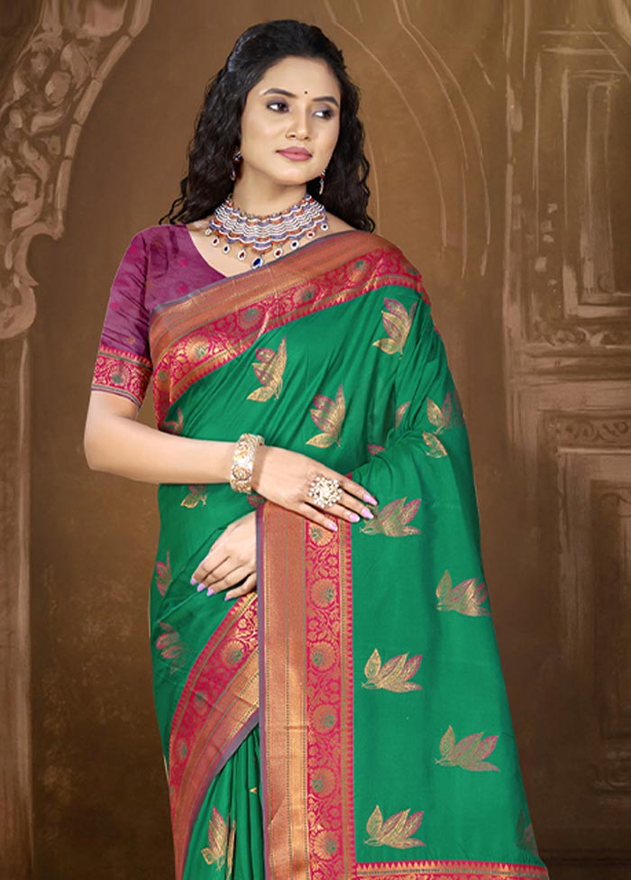 Green Dupion Silk Saree With Blouse Piece