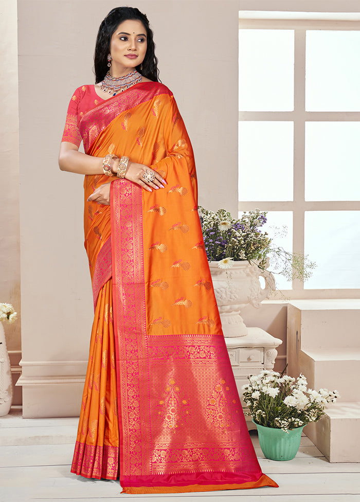 Orange Dupion Silk Saree With Blouse Piece