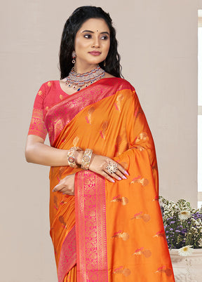 Orange Dupion Silk Saree With Blouse Piece