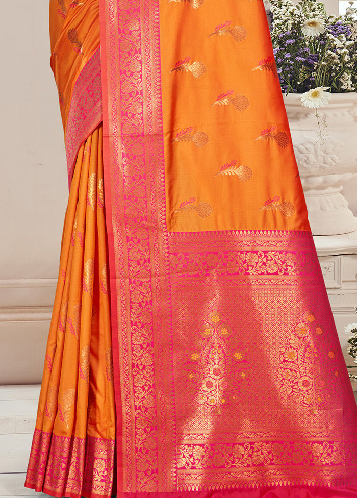 Orange Dupion Silk Saree With Blouse Piece