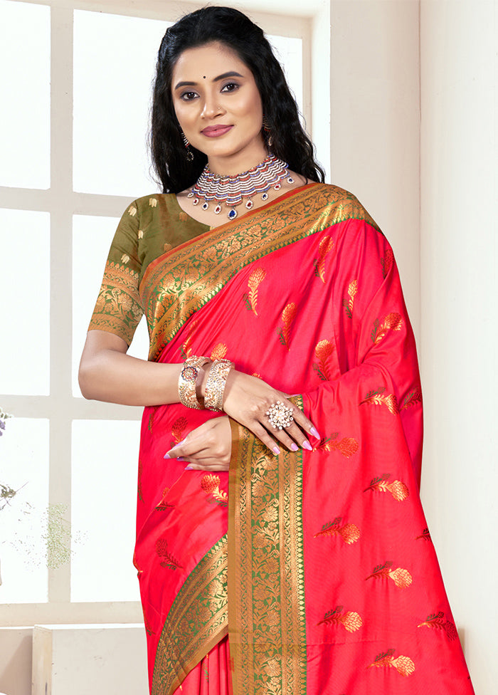 Pink Dupion Silk Saree With Blouse Piece