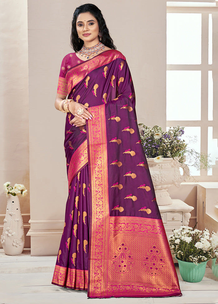 Magenta Dupion Silk Saree With Blouse Piece