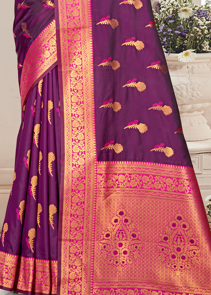 Magenta Dupion Silk Saree With Blouse Piece