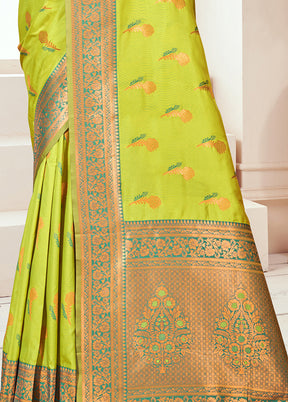 Parrot Green Dupion Silk Saree With Blouse Piece