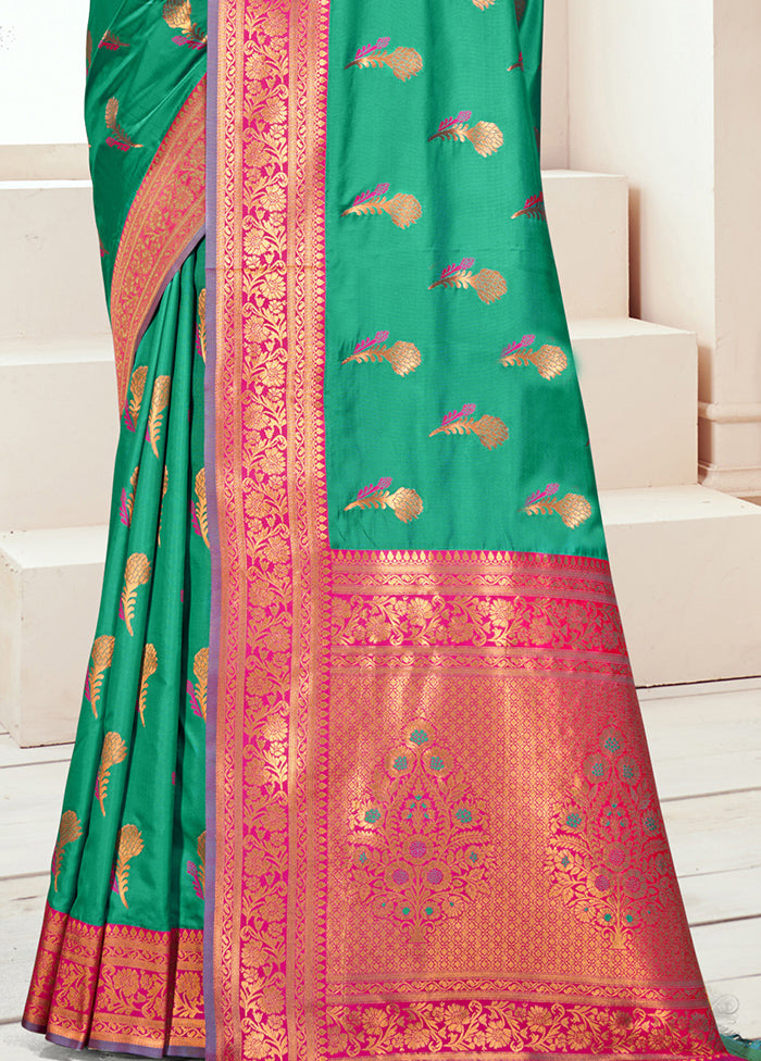 Teal Green Dupion Silk Saree With Blouse Piece