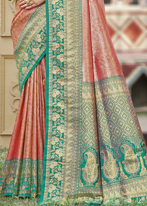 Peach Spun Silk Saree With Blouse Piece