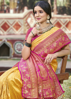 Yellow Spun Silk Saree With Blouse Piece