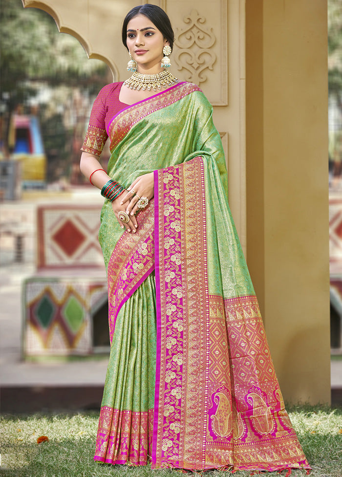 Light Green Spun Silk Saree With Blouse Piece