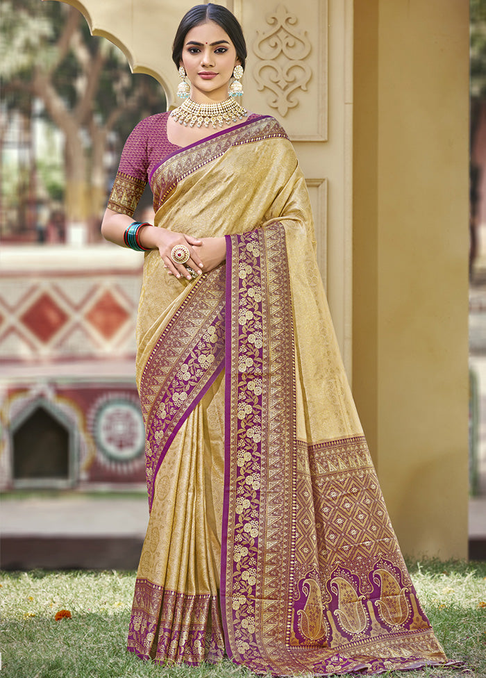 Cream Spun Silk Saree With Blouse Piece