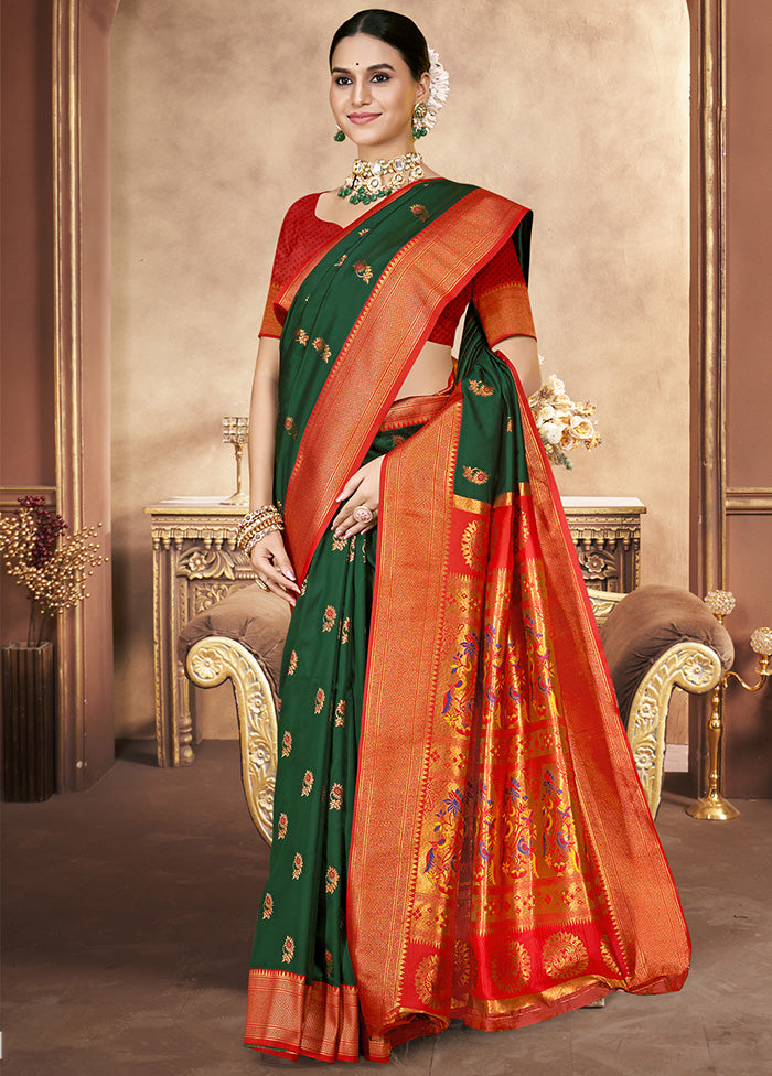 Green Spun Silk Saree With Blouse Piece