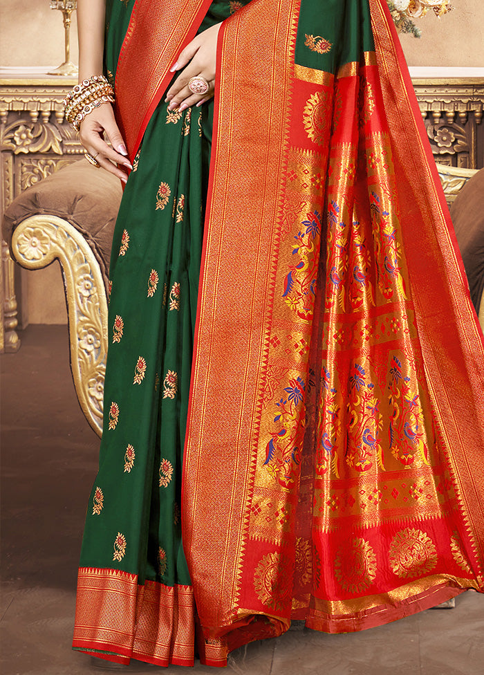 Green Spun Silk Saree With Blouse Piece