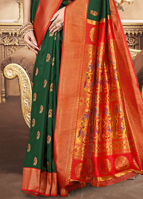 Green Spun Silk Saree With Blouse Piece