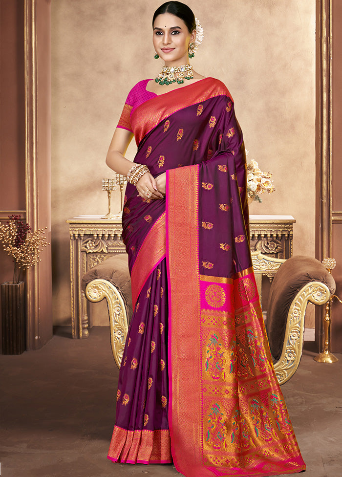 Purple Spun Silk Saree With Blouse Piece