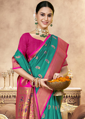 Green Spun Silk Saree With Blouse Piece