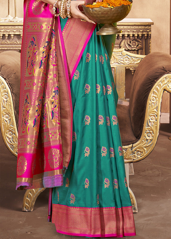 Green Spun Silk Saree With Blouse Piece