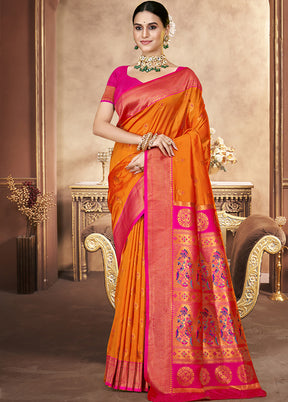 Rust Spun Silk Saree With Blouse Piece