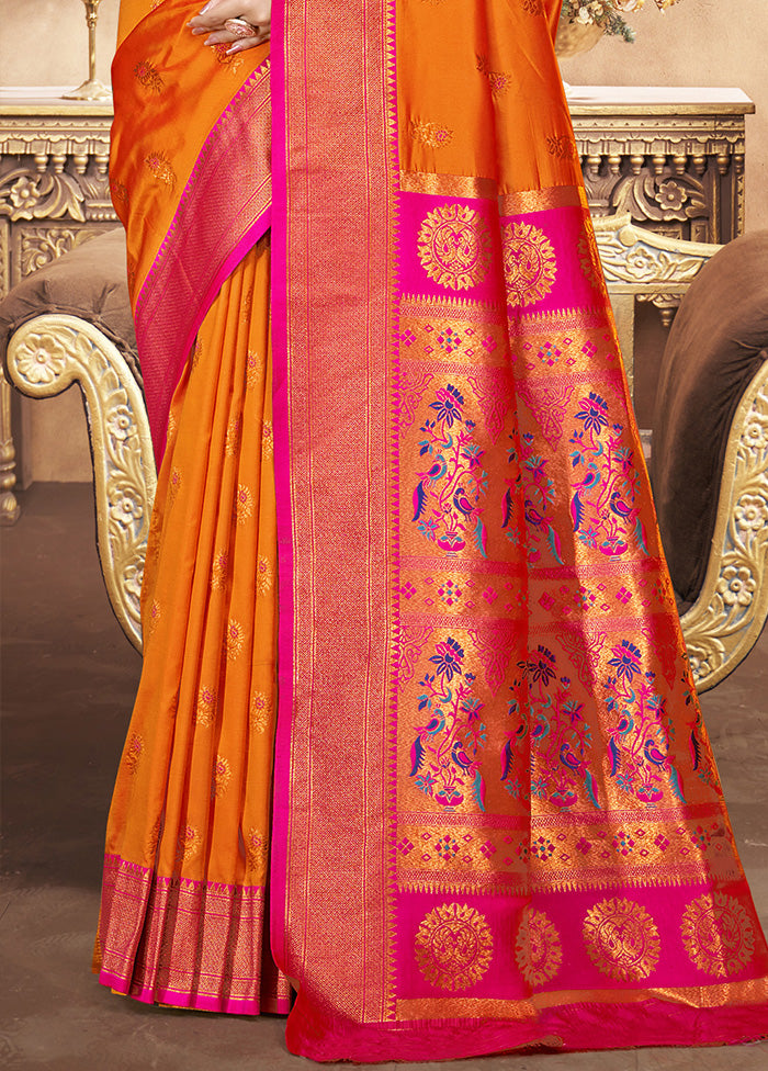 Rust Spun Silk Saree With Blouse Piece